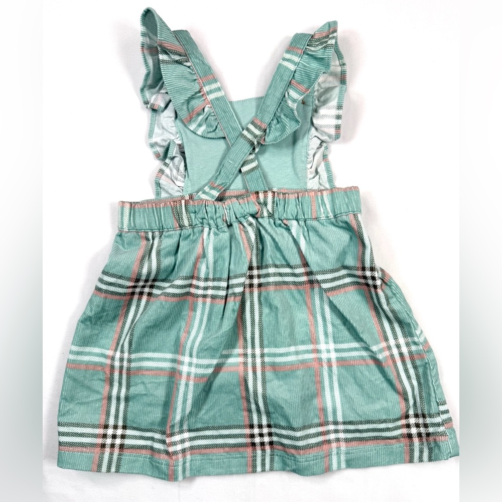 CARTER’S Baby Girls’ Mint Green Corduroy Plaid Pinafore Overall Jumper Dress 12M - Picture 2 of 7